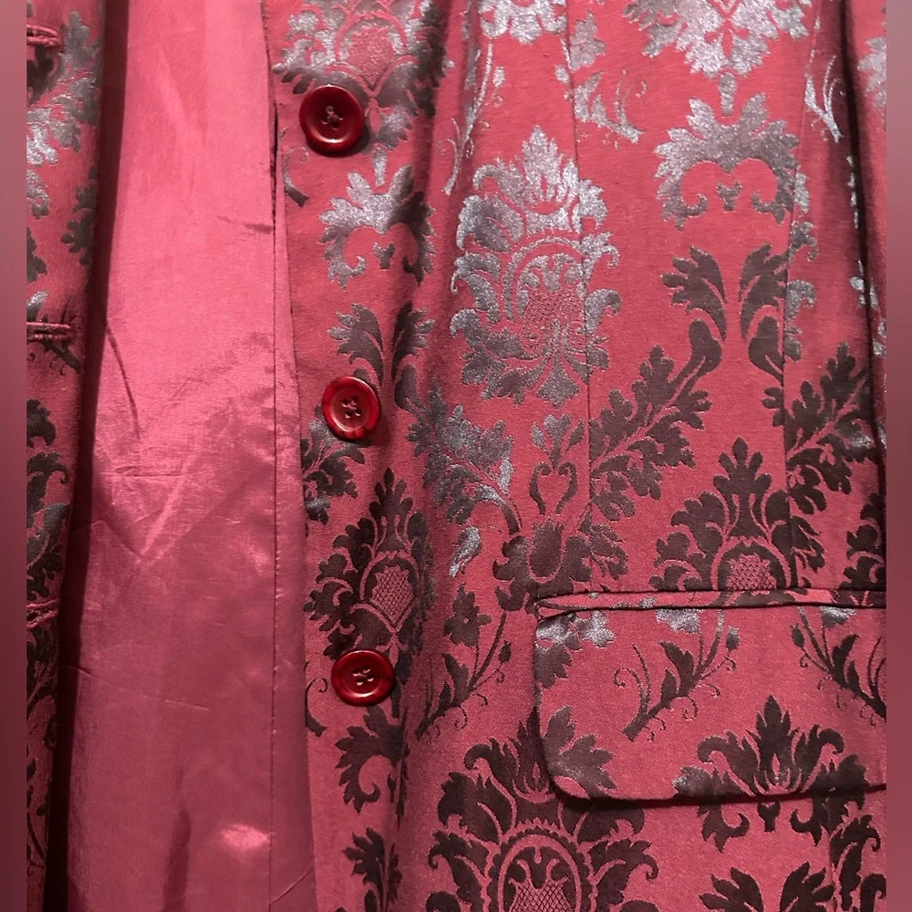 Vintage Reflections by Spiegel Baroque Print Maroon/Black Pantsuit Size 10 - Picture 12 of 13